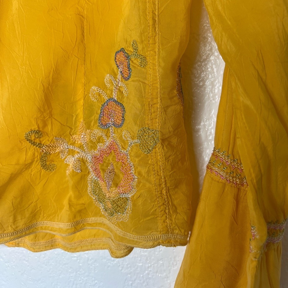 Johnny Was yellow summer floral silk embroidered shirt S - Picture 7 of 9